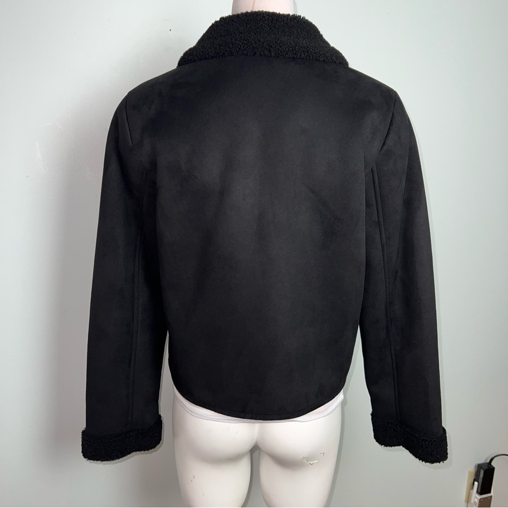 Lauren Ralph Lauren Black Faux Suede Shearling Collar Jacket Women’s Size SP - Picture 4 of 9